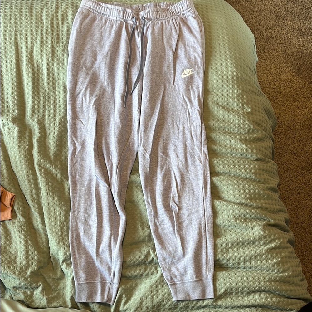 Nike Grey/Purple Sweatpants with Elastic Cuffs and Drawstring